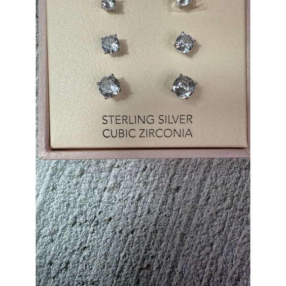 NIB Olivia And Jackson Sterling Silver Cubic Zirconia Studs 3 Earrings Set - Picture 5 of 8